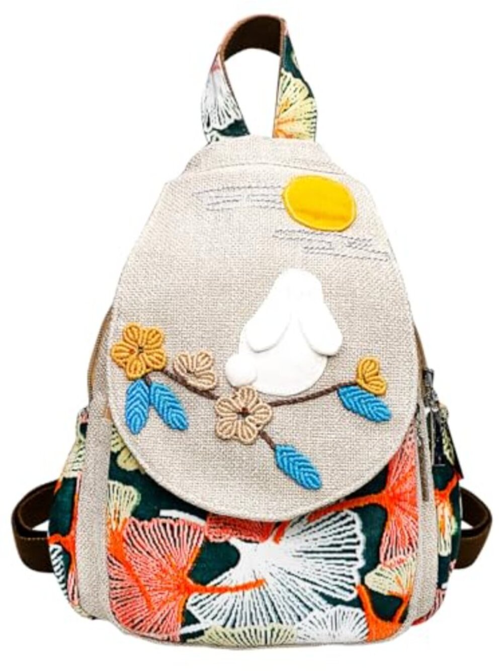 Cotton Linen Mini Backpack Purse Multi Pocket Casual Daypack for Women